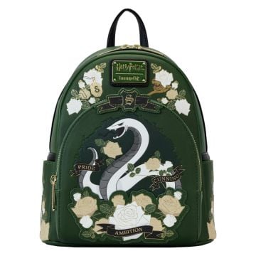 Loungefly Harry Potter Slytherin House Floral Tattoo 10" Faux Leather Mini Backpack