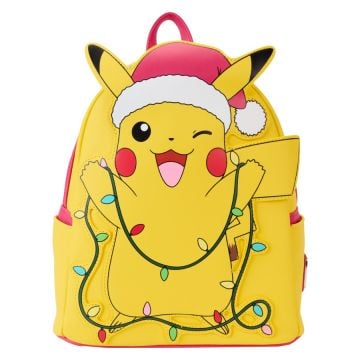 Loungefly Pokemon Holiday Pikachu Light Up 10" Faux Leather Mini Backpack0