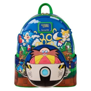 Loungefly Sonic the Hedgehog Green Hill Zone 10" Faux Leather Mini Backpack