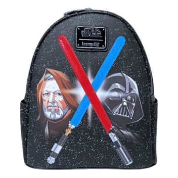 Loungefly Star Wars Darth Vader & Obi-Wan Lightsaber Light Up Glow in the Dark Faux Leather Mini Backpack
