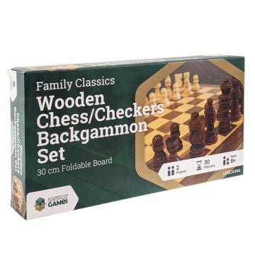 LPG Family Classics Wooden Chess, Checkers & Backgammon Board Game Set (Image 1)