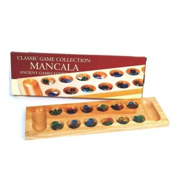 Mancala Wood With Glass Pieces Board Game