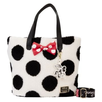 Loungefly Disney Minnie Rocks the Dots Sherpa 12" Faux Leather Tote Bag