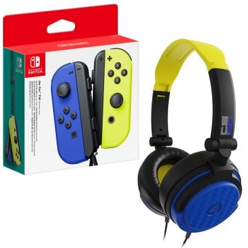 Nintendo Switch Joy-Con Controller Set with 4Gamers C6-50 Wired Gaming Headset Neon Yellow & Blue Bundle