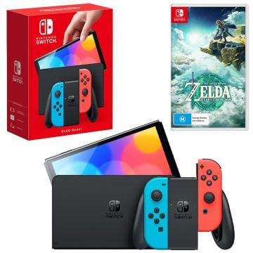 Nintendo Switch OLED Model Neon Console with The Legend of Zelda: Tears of The Kingdom Bundle