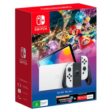 Nintendo Switch OLED Model White Console with Mario Kart 8 Deluxe & 3 Months Online Membership