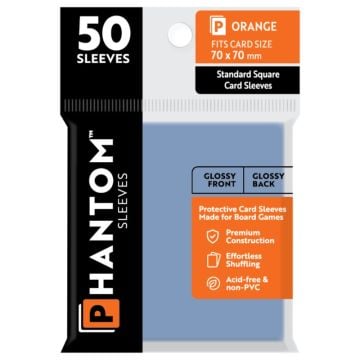 Phantom Sleeves Size Orange 70mm x 70mm Clear Sleeves 50 Pack (Gloss/Gloss)