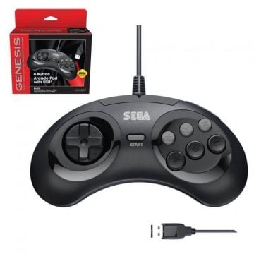 Retro-Bit SEGA Genesis 6-button Arcade Pad with USB for PC & Mac (Black)