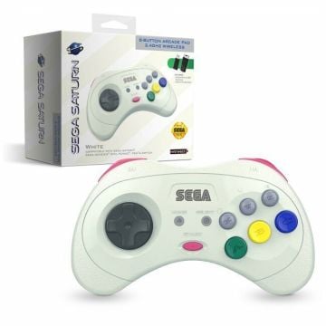 Retro-Bit Sega Saturn 8-Button 2.4ghz Wireless Arcade Pad for PC & Mac (White)
