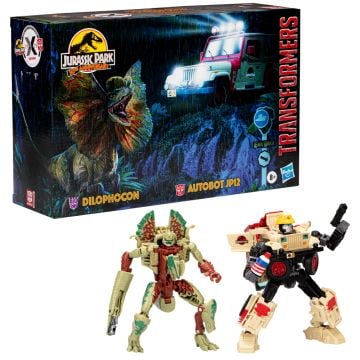 Transformers X Jurassic Park Collaborative Mash-Up Dilophodon and Autobot JP12 Figures