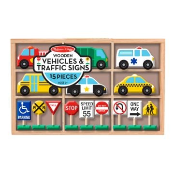Melissa & Doug Wooden Vehicles and Traffic Signs Playset
