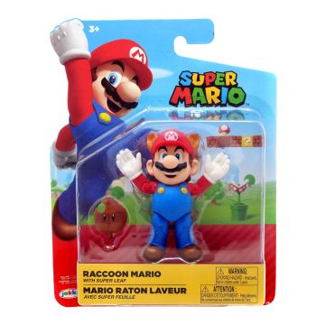 World of Nintendo Raccoon Mario With Super Leaf Articulated 4 Inch Figure Wave 20