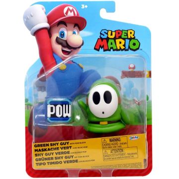 World of Nintendo Wave 40 Super Mario Green Shy Guy With Pow Block Articulated 4 Inch Figure