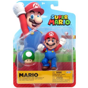World of Nintendo Wave 40 Super Mario Mario with 1UP Mushroom Articulated 4 Inch Figure