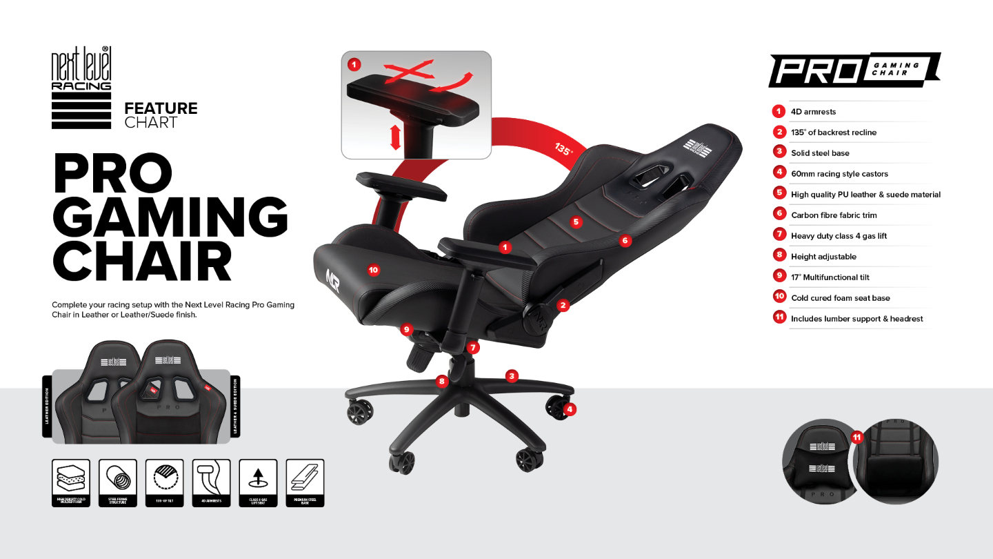 Next Level Racing Pro Gaming Chair (Black Leather & Suede Edition)